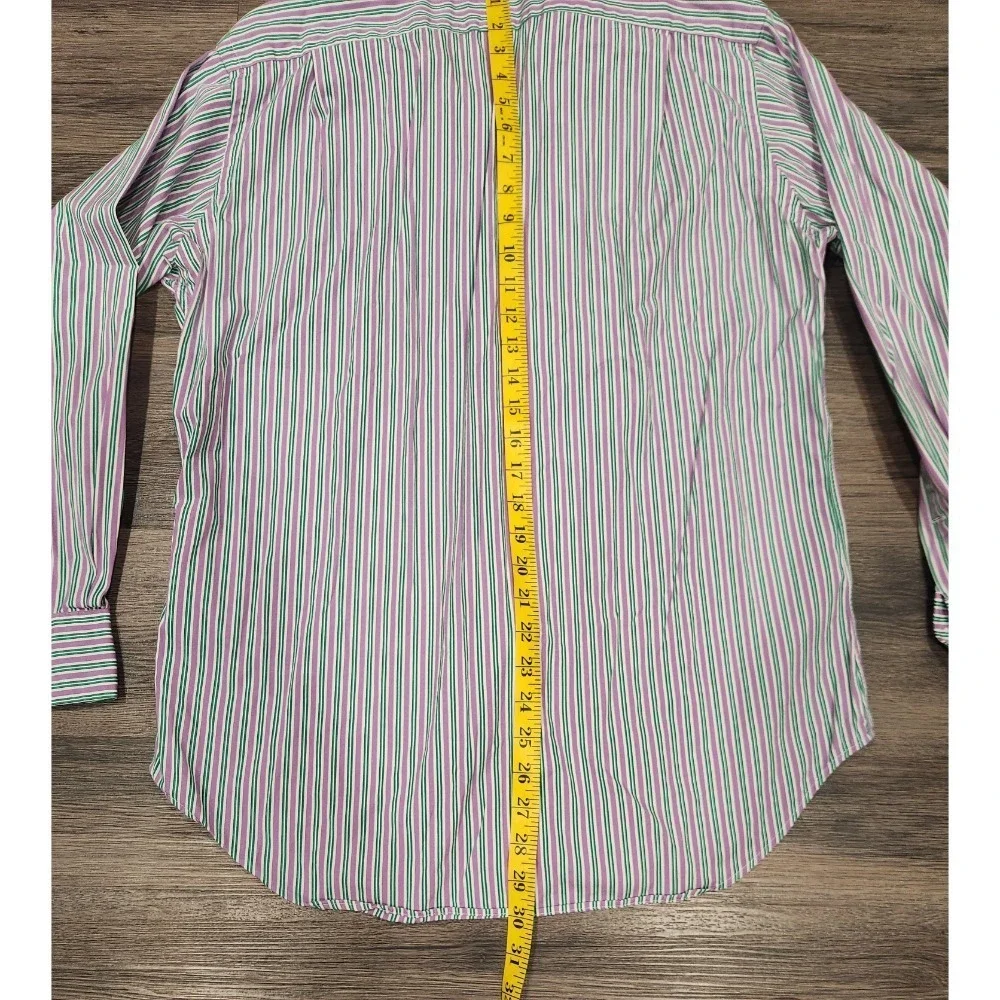 Polo Ralph Lauren Striped Classic Fit Button Down Shirt Purple‎ Green 15 1/2